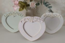Heart-shaped photo frame in pastel colors Mothers day gift Shabby chic Picture frame Love Pink photo frame