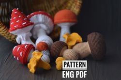 Mushroom Set, English crochet Pattern PDF