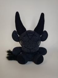 Total black baphomet plush, Plushie demon, Kawaii decor, Stuff crochet animal, Gothic spooky toy, Halloween gift idea,