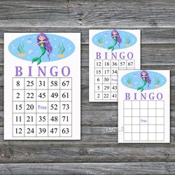 Mermaid bingo cards,Mermaid bingo game,Mermaid printable bingo cards,60 Bingo Cards,INSTANT DOWNLOAD--336