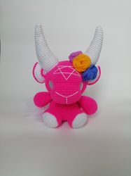 Pink baphomet plush, Plushie demon, Kawaii decor, Gothic spooky toy, Cute and creepy demon plush, Halloween gift