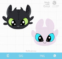 2 Dragon head Toothless vector, Light fury Svg, Night furies svg layered, How to train your dragon Svg Baby Dragons png