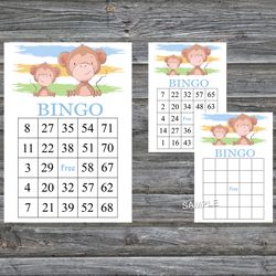 Monkey bingo cards,Monkey bingo game,Monkey printable bingo cards,60 Bingo Cards,INSTANT DOWNLOAD--322