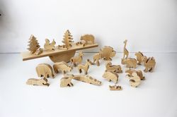 Wooden balance board puzzle - montessori baby toys, balancing animals stacking