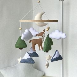 Woodland baby mobile, Forest baby mobile, Forest nursery decor, Mobile mountain forest, The deer baby mobile