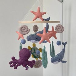 Ocean baby mobile, ocean nursery decor, mobile nursery ocean, baby mobile whale octopus in the ocean, newborn present