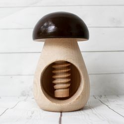 Montessori wooden toy, Wooden brown mushroom, Waldorf educational toy, Natural learning toy for Toddlers