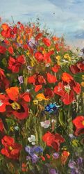 Poppy field picture impressionism Original art Small oil Artwork impasto