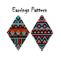 Earrings Bead pattern, Ethnic Brick stitch beading pattern, Seed beaded romb earrings 2 PDF