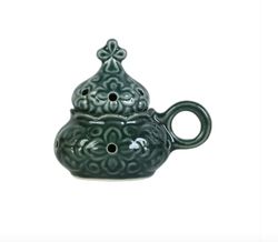 Handmade Ceramic Thurible with lid - Glazed green censer -  Ceramic Censer - Ceramic Incense Burner