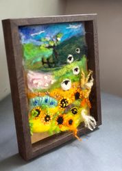 Sunflowers Felted Landscape Felt Painting Wool Painting 3D Wall Decor Wool Art felt picture felted wool picture felted