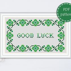 LP0216 Good luck cross stitch pattern for begginer - Shamrock clover xstitch pattern in PDF format - Instant download