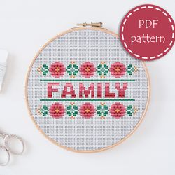 LP0221 Family cross stitch pattern for begginer - Lettering xstitch pattern in PDF format - Instant download