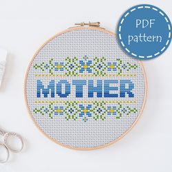 LP0230 Mom mothers day cross stitch pattern for begginer - Lettering xstitch pattern in PDF format - Instant download