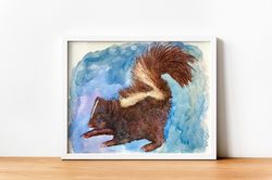 Skunk original watercolor painting, animal art,watercolor wall art