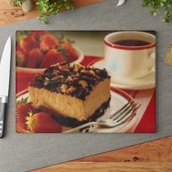 Glass Cutting Board Cake with coffee ornament