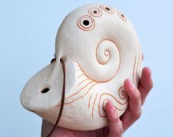 Ocarina "Ancient shell" Large / White / ceramic musical instrument/ handmade instrument