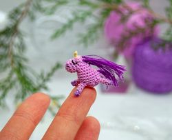 Tiny Pink UNICORN with lilac mane Crochet Unicorn Fairy miniature pony Micro toy for Mini Blythe Mini horse for Doll