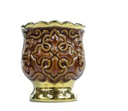 brown porcelain standing oil lamp - ceramic vigil lamp - vine oil lamp - vine oil lamp holders - table oil lamp