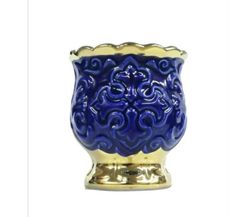 Blue Porcelain Standing Oil Lamp - Ceramic Vigil Lamp - Table Oil Lamp - Cross Oil Lamp Holders - Cross Oil Lamp