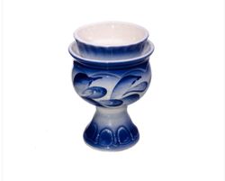 Blue and White Porcelain Standing Oil Lamp Lamp - Ceramic Vigil Lamp - Table Lamp - Oil Lamp with cup-