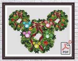 Christmas Cross Stitch Pattern / Christmas Wreath Cross Stitch Pattern / Disney Cross Stitch Pattern / Instant PDF Chart