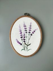 Lavender Embroidery Hoop Art, Wall Hanging, Wildflowers, Vintage Style, Finished Embroidery