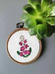 Pink flowers in vintage style, Wildflowers, Finished Embroidery