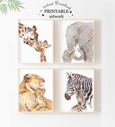Mom and Baby prints Nursery decor Safari animals print Nursery Wall art Baby Shower Gift Digital nursery prints