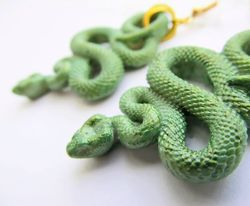 Green snake earrings Python snake jewelry Witch earrings Animal earrings polymer clay Halloween Earrings Pagan gift