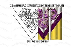 Roses Tumbler Template svg for 20 oz straight Makerflo tumbler V split tumbler template svg Tangram pattern cut file