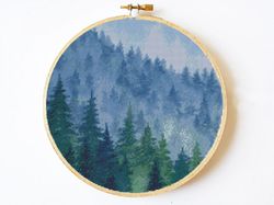 10inch Landscape Forest cross stitch pattern, modern cross stitch pattern, nature embroidery needlecraft pattern, Scener
