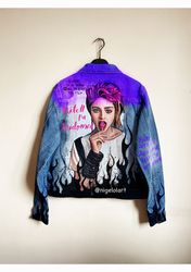 Madonna Frozen Vogue Painted denim jacket Custom jacket Portrait from photo Personalized order Black denim jacket shirt
