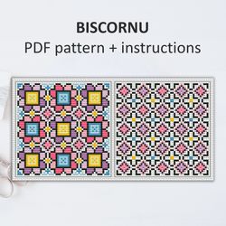 BP010 Biscornu cross stitch pattern in PDF - Pincushion needle bed xstitch pattern in PDF format - Instant download