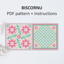 BP011 Biscornu cross stitch pattern in PDF - Pincushion needle bed xstitch pattern in PDF format - Instant download