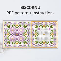 BP016 Biscornu cross stitch pattern in PDF - Pincushion needle bed xstitch pattern in PDF format - Instant download