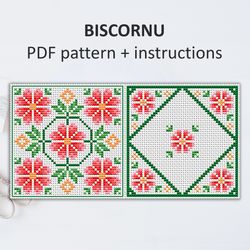 BP020 Biscornu cross stitch pattern in PDF - Pincushion needle bed xstitch pattern in PDF format - Instant download