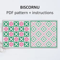 BP024 Biscornu cross stitch pattern in PDF - Pincushion needle bed xstitch pattern in PDF format - Instant download