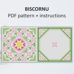 BP031 Biscornu cross stitch pattern in PDF - Pincushion needle bed xstitch pattern in PDF format - Instant download