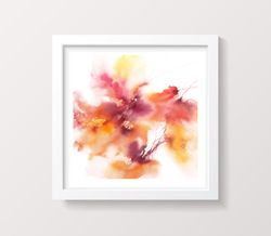 Orange floral wall art Expressionist art Watercolor original painting Small Living room Bedroom Girl room wall decor