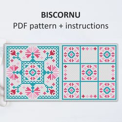 BP039 Biscornu cross stitch pattern in PDF - Pincushion needle bed xstitch pattern in PDF format - Instant download