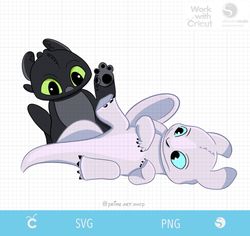 Cute dragon babies Toothless & Light fury Svg, Night fury svg layered, How to train your dragon Svg Baby Dragons Clipart