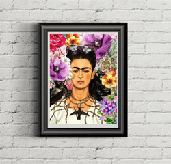 Flower Frida Kahlo print with monkey Digital, Frida Kahlo poster mexican, Frida Kahlo wall art, Feminist poster