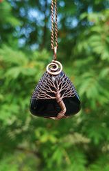 Black Agate Tree Of Life Wire Wrap Necklace, 10 Year Anniversary Gift for Him, 10th Wedding Anniversary Gift for Husband