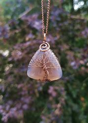 Agate Copper Tree Of Life Wire Wrap Pendant, 10th Wedding Anniversary Gift for Her, 10 Year Anniversary Gift for Wife