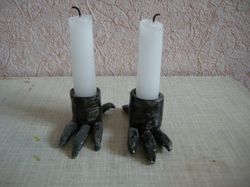 set ceramic candlesticks raven paws. gothic candle holder. merry creepmas. handmade