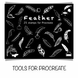 25 Procreate feather stamps.