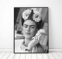 Black Portrait Frida Kahlo Poster Digital, Frida Kahlo printable, Frida Kahlo wall art, frida khalo print