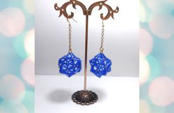 Blue geometric earrings beaded earrings volumetric dangle earrings chain earrings