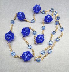 Blue long geometric beaded necklace